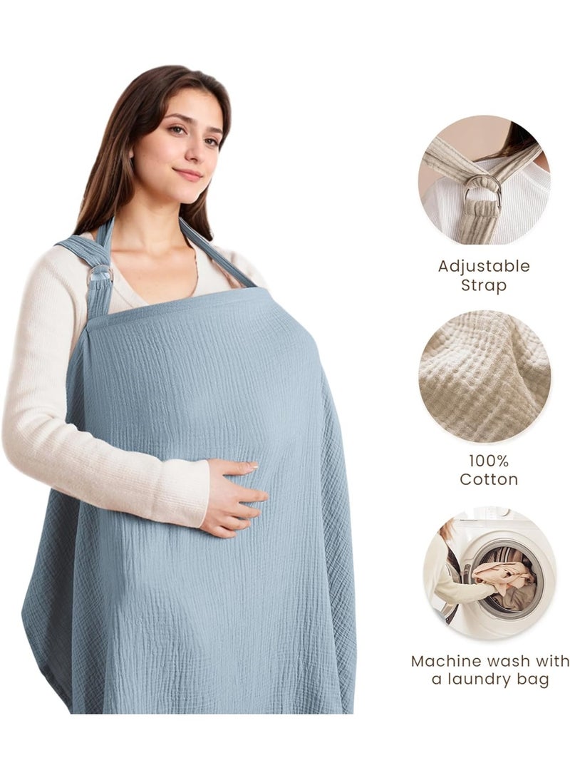 Breastfeeding care cover - 360° all-round breastfeeding care shawl, specially designed for new mothers. It is a lightweight and soft cotton breastfeeding scarf-style wrap that can adjust the neckline. It is breathable and privacy-friendly, suitable for wearing during breastfeeding. (Blue) - Image 2
